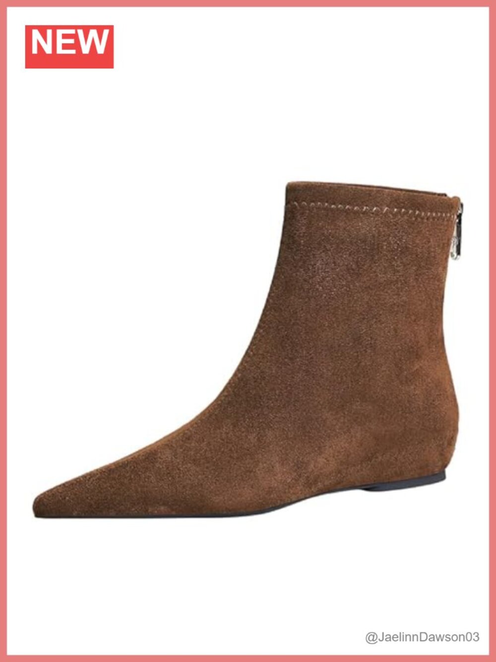 Women's Suede Ankle Boots Pointed Toe Back Zip Flat Comfort Booties